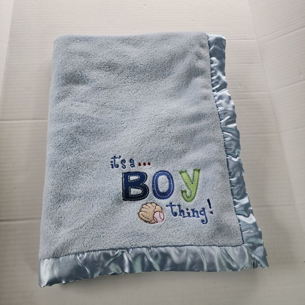Gerber blue baby blanket Baseball Glove It's a Boy thing Satin trim